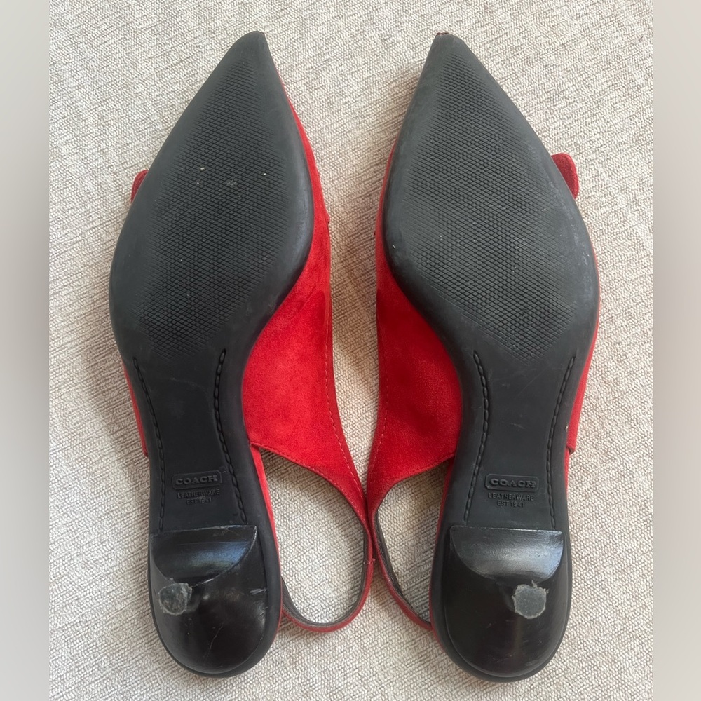Coach Red Suede Sandra Kitten Slingback Heels. Women’s Size: 6 1/2 . - Picture 7 of 11
